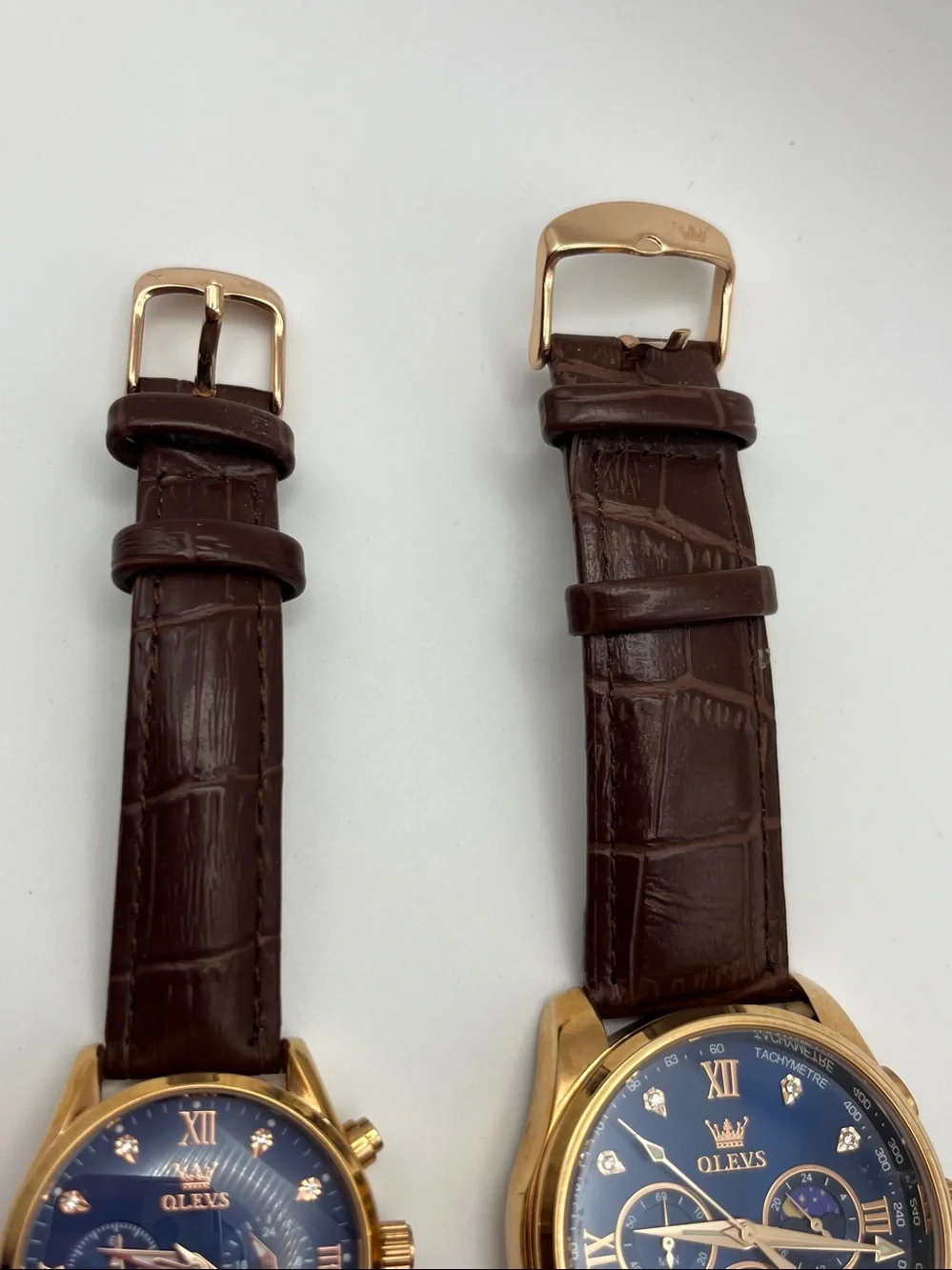 Set of 2 Olevs Gold Case Watches with Blue Dial